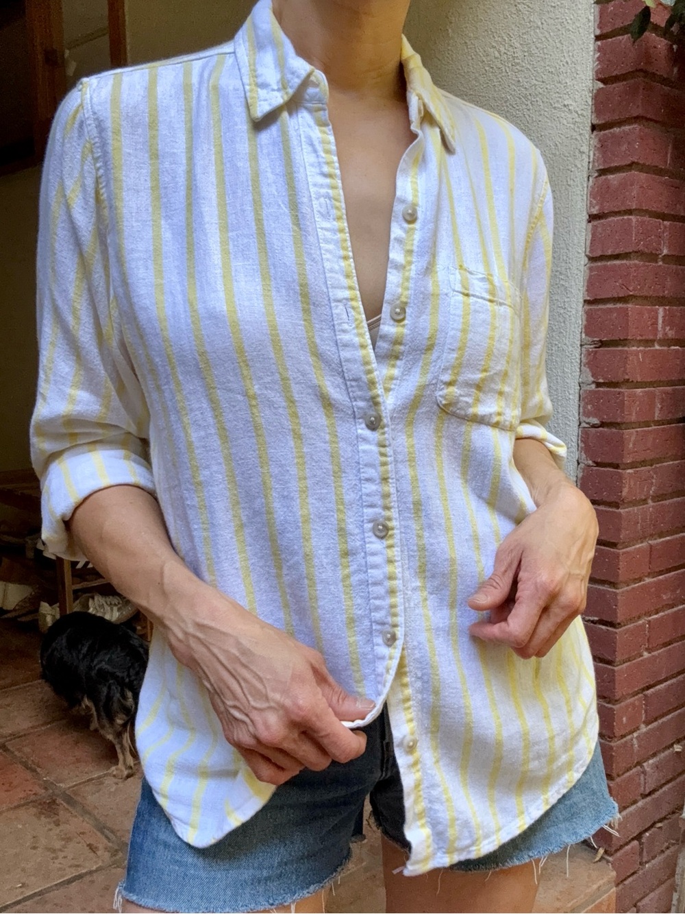 UNIVERSAL THREAD Yellow Striped Linen Button-Down, Size Extra Small
